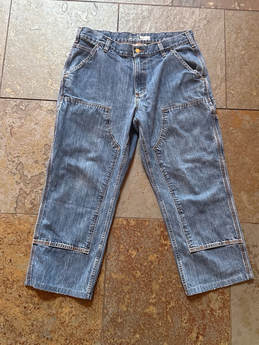 Carhartt double knee cropped 34x30Men's Blue Denim Workstyle Jeans